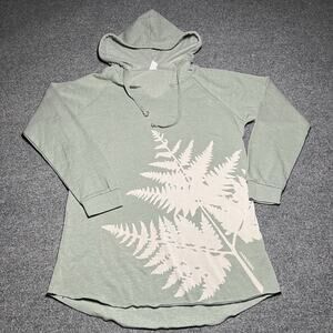Marushka Hoodie Womens Small Green Leaf Boho Pullover V Neck Sweatshirt
